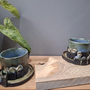 Zestaw kubków – domki niebieskie